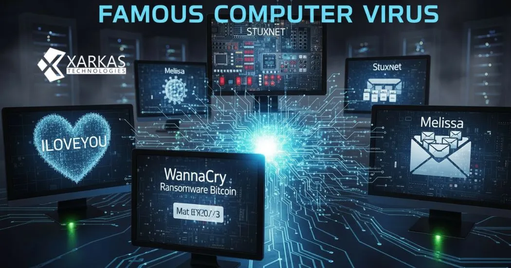 Top 10 most famous computer viruses that caused billions in damages. Learn about ILOVEYOU, WannaCry, Stuxnet, and other notorious malware attacks.